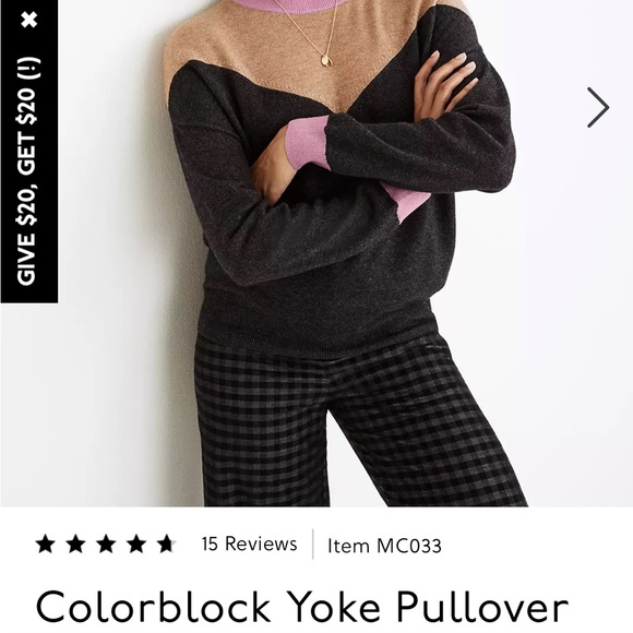 Madewell colorblock yoke pullover faux off shoulder sweater - Picture 2 of 13